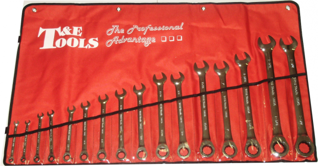 T & E Tools 13016A 16 Piece Metric Tiger Tooth Ratchet Wrench Set