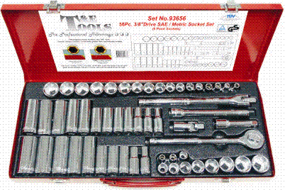 T & E Tools 93656 56 Piece Combination Socket Set- Metric and SAE