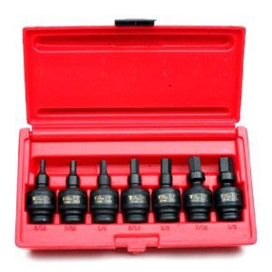 T & E Tools 97388 7 Piece 3/8" Drive SAE In-hex Impact Universal Sockets