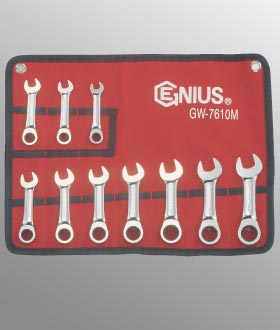 Genius GW-7610M 10 Piece Metric Stubby Combination Ratcheting Wrench Set