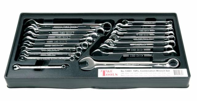 T & E Tools 13001 18 Piece SAE - Metric Combination Wrench Set